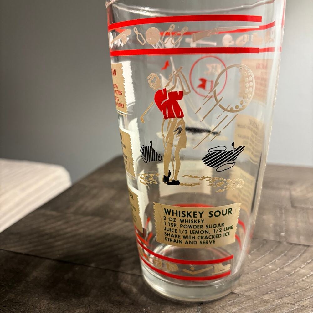 Hazel-Atlas Glass Cocktail Shaker w/ Recipes Vintage Mid Century - Picture 4 of 4